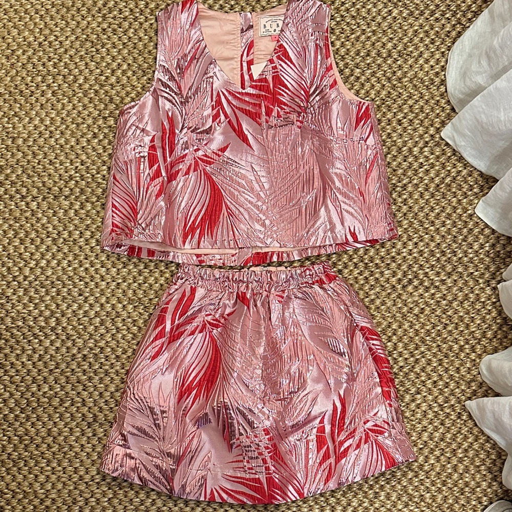 BURU Pink & Red Tropical Jacquard Two-Piece Set